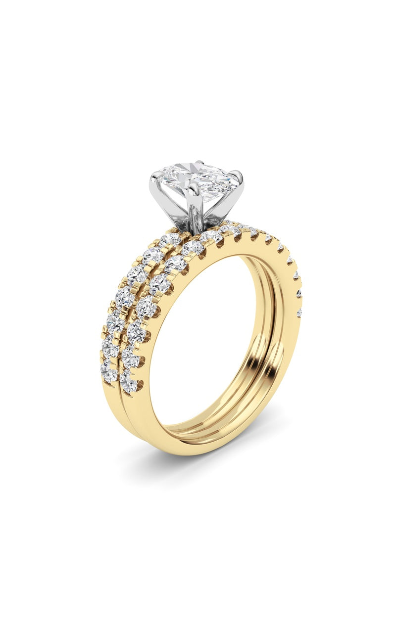 2CTW Oval Shaped Lab Grown Diamond (F/VS) Classic Accented  Set With Band and Engagement Ring in 14K Gold