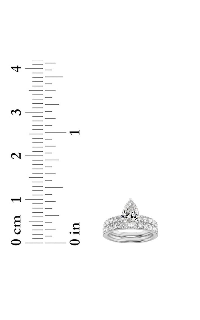 2CTW Pear Shaped Lab Grown Diamond (F/VS) Classic Accented  Set With Band and Engagement Ring in 14K Gold