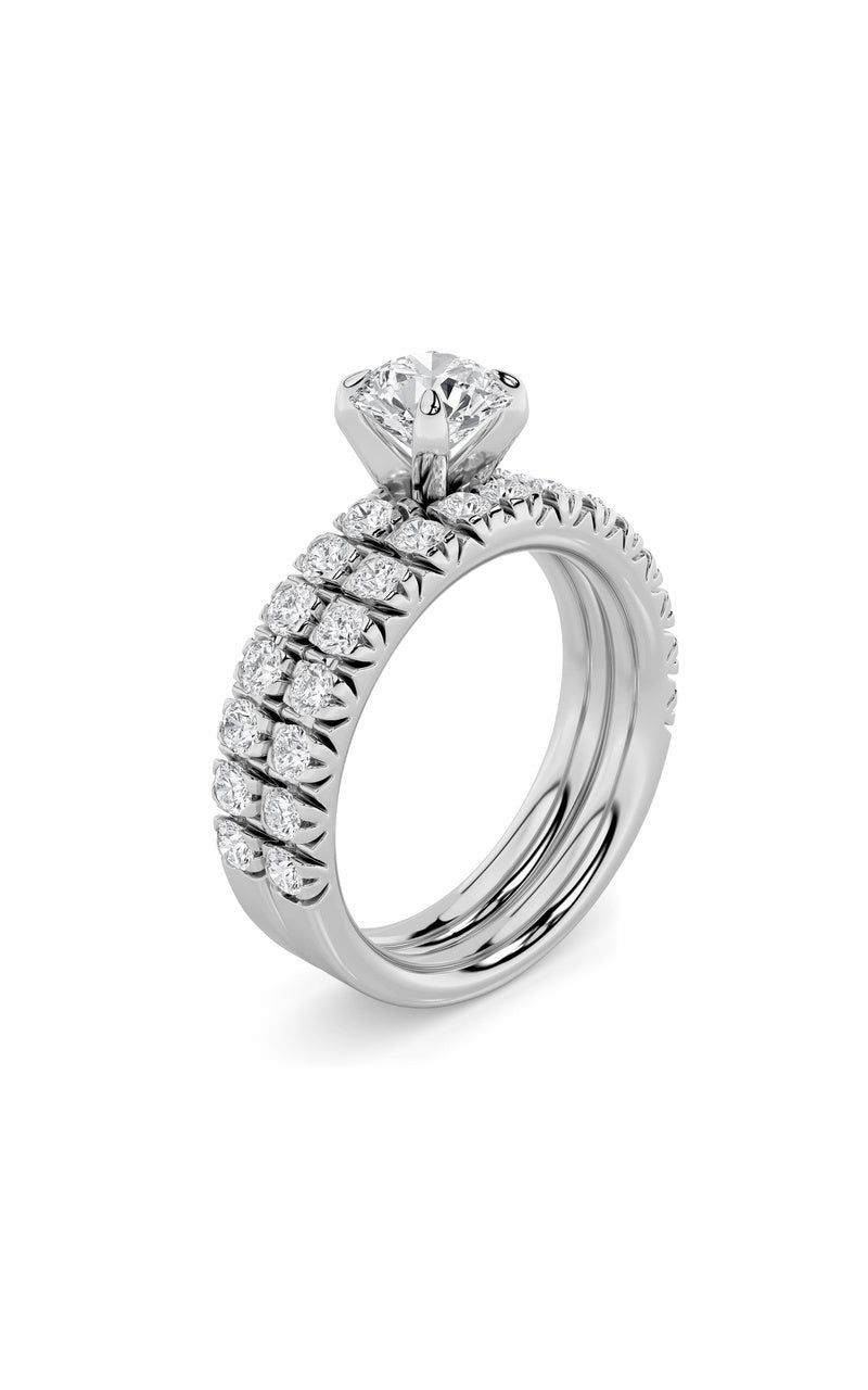 2CTW Round Shaped Lab Grown Diamond (F/VS) Classic Accented Set With Band and Engagement Ring in 14K Gold