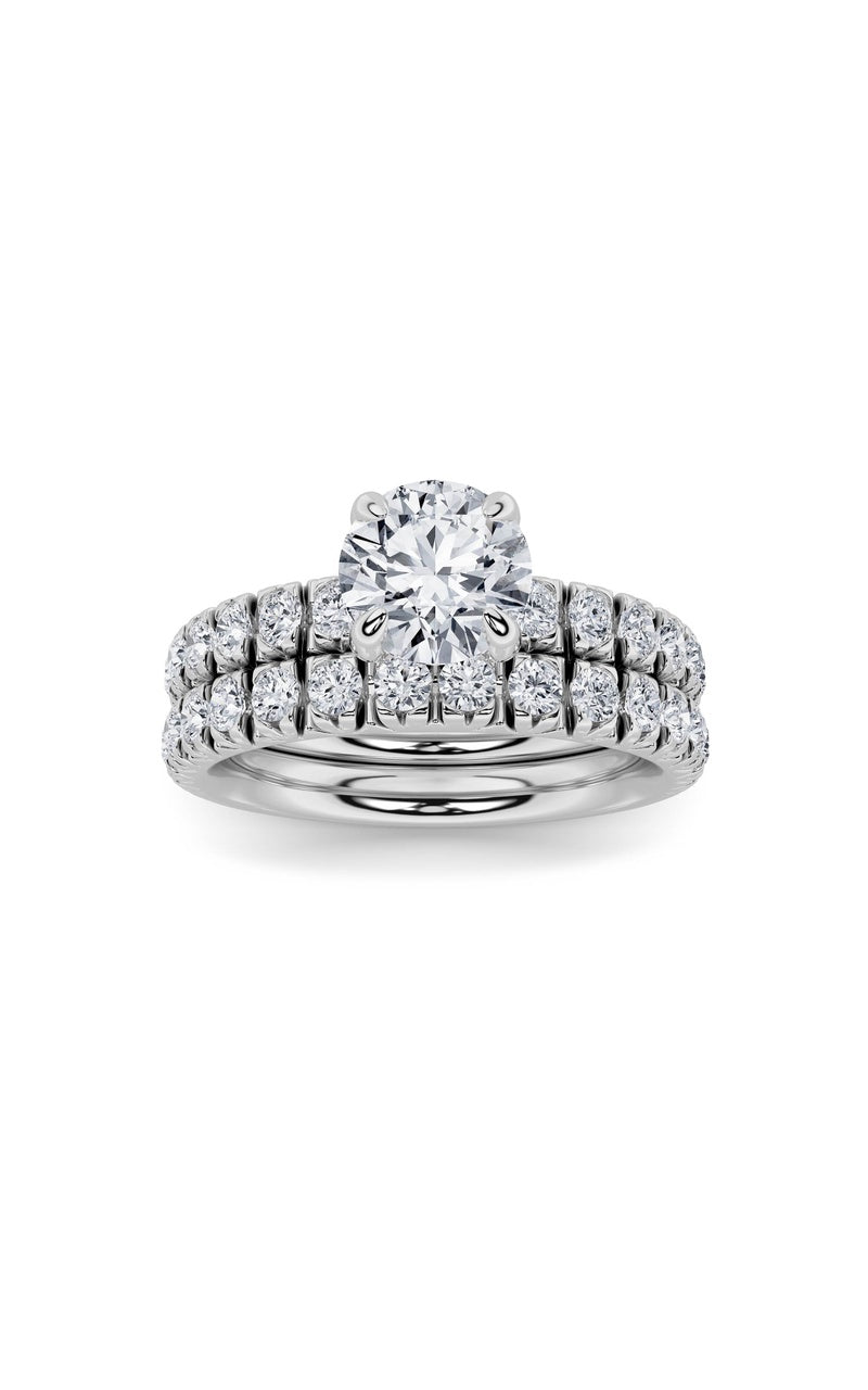 2CTW Round Shaped Lab Grown Diamond (F/VS) Classic Accented Set With Band and Engagement Ring in 14K Gold