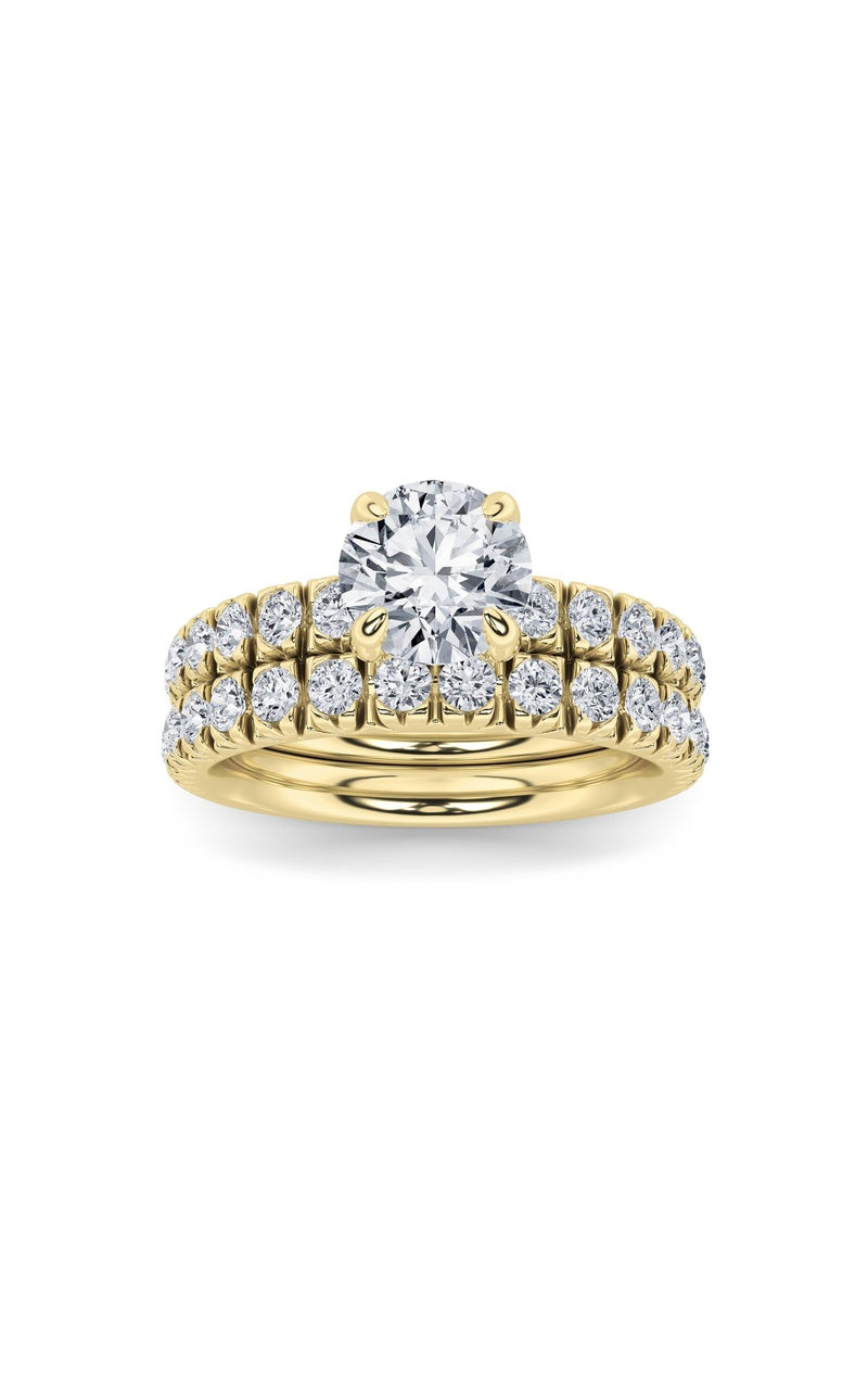 2CTW Round Shaped Lab Grown Diamond (F/VS) Classic Accented Set With Band and Engagement Ring in 14K Gold