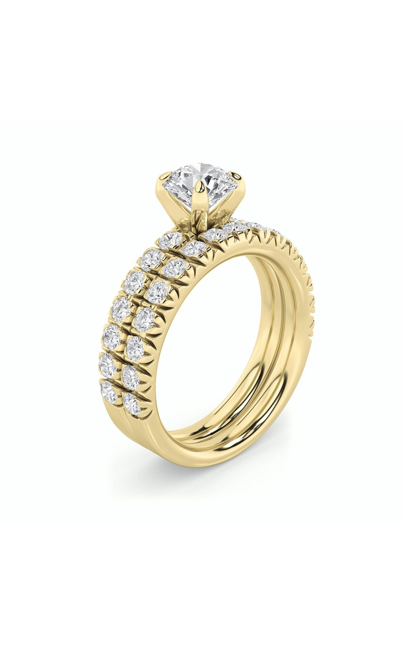 2CTW Round Shaped Lab Grown Diamond (F/VS) Classic Accented Set With Band and Engagement Ring in 14K Gold