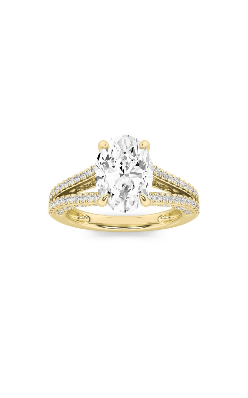 2CTW Oval Shaped Lab Grown Diamond (F/VS) Split Shank Accented Engagement Ring in 14K Gold