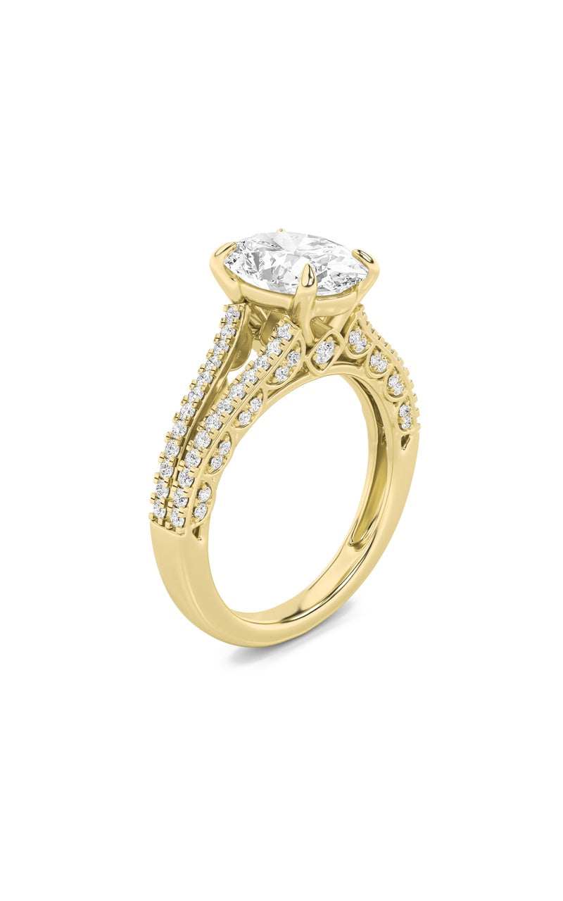2CTW Oval Shaped Lab Grown Diamond (F/VS) Split Shank Accented Engagement Ring in 14K Gold