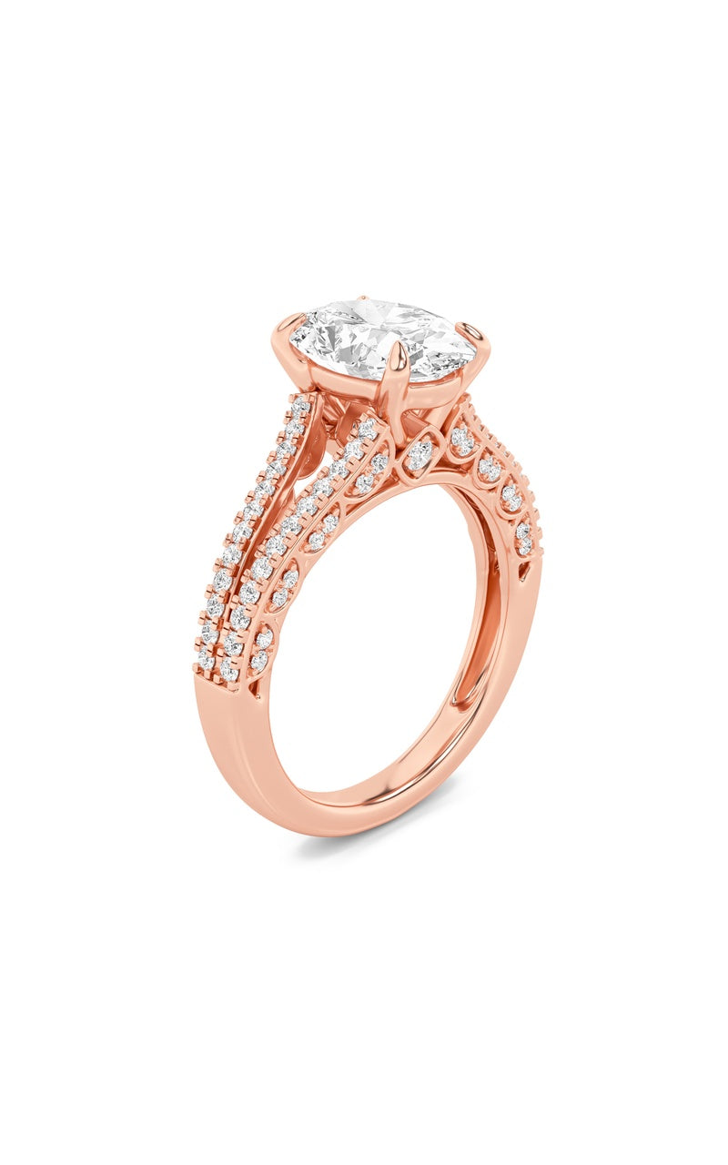 2CTW Oval Shaped Lab Grown Diamond (F/VS) Split Shank Accented Engagement Ring in 14K Gold