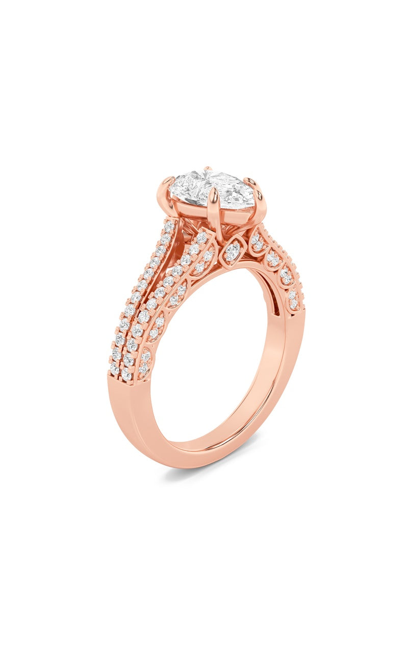 2CTW Pear Shaped Lab Grown Diamond (F/VS) Split Shank Accented Engagement Ring in 14K Gold