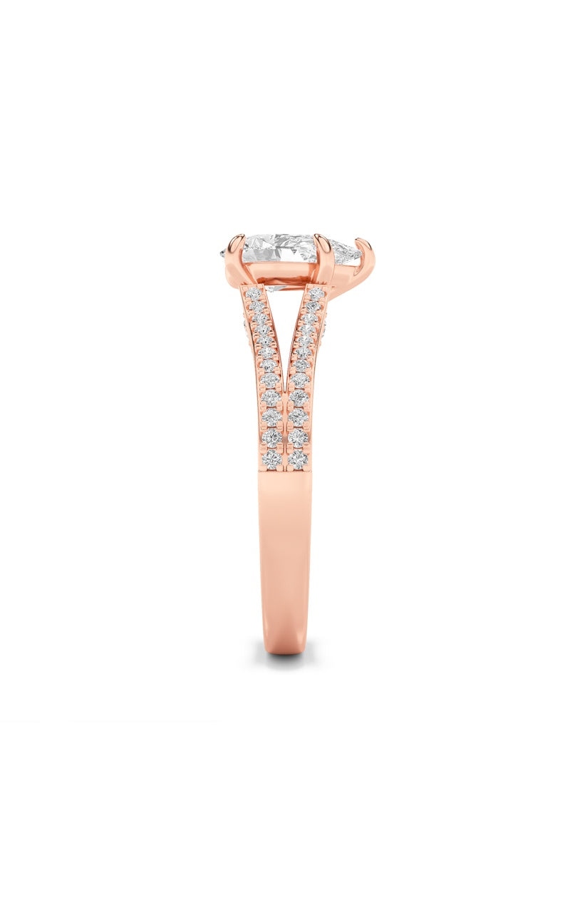 2CTW Pear Shaped Lab Grown Diamond (F/VS) Split Shank Accented Engagement Ring in 14K Gold