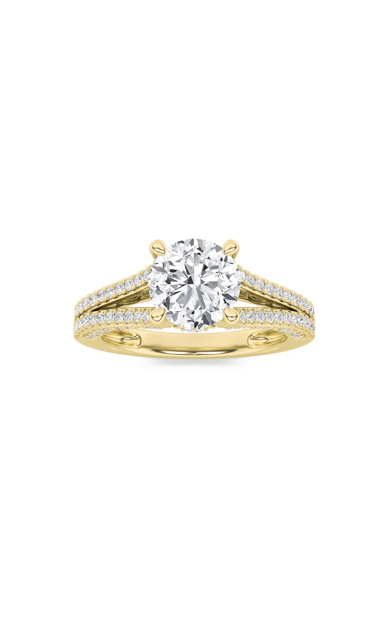 2CTW Round Shaped Lab Grown Diamond (F/VS) Split Shank Accented Engagement Ring in 14K Gold