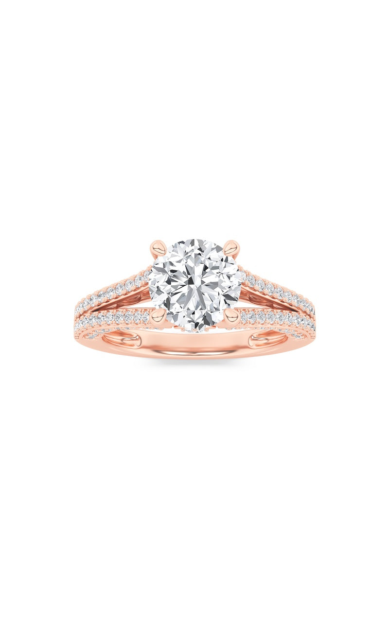 2CTW Round Shaped Lab Grown Diamond (F/VS) Split Shank Accented Engagement Ring in 14K Gold