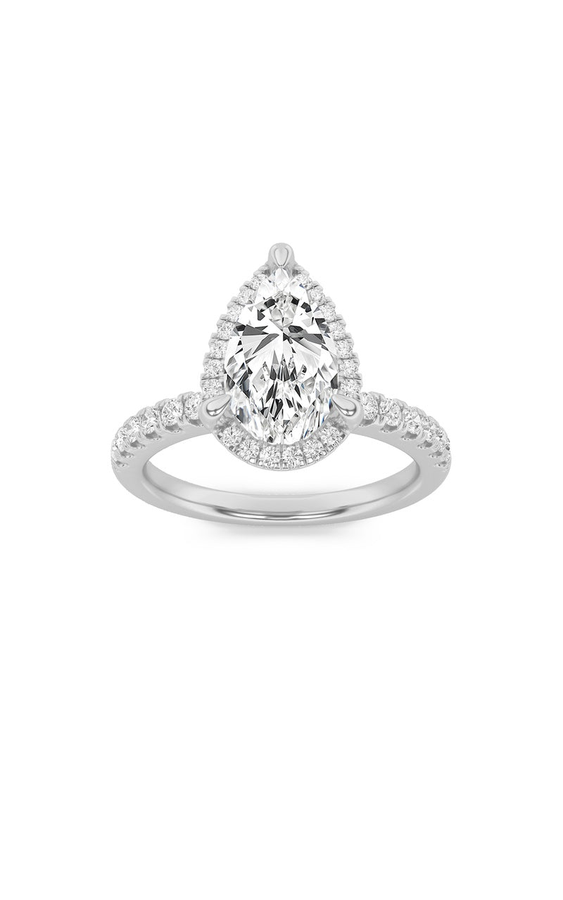 2CTW Pear Shaped Lab Grown Diamond (F/VS) Halo Accented Engagement Ring in 14K Gold