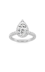 Load image into Gallery viewer, 2CTW Pear Shaped Lab Grown Diamond (F/VS) Halo Accented Engagement Ring in 14K Gold
