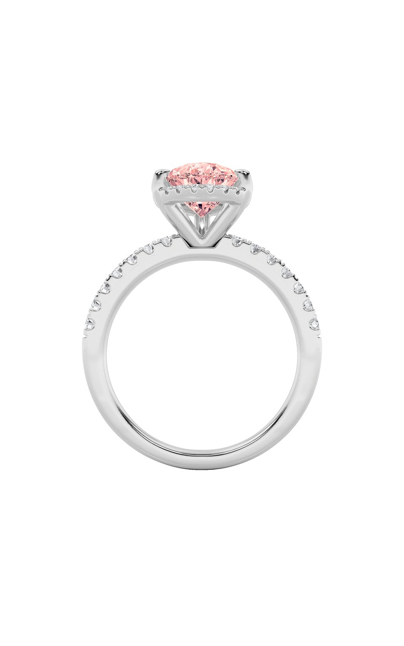 2CTW Pear Shaped Lab Grown Diamond (F/VS) Halo Accented Engagement Ring in 14K Gold