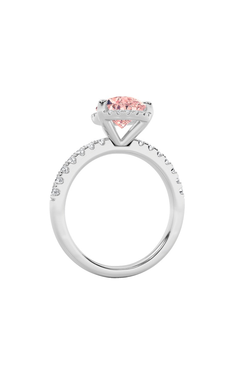 2CTW Pear Shaped Lab Grown Diamond (F/VS) Halo Accented Engagement Ring in 14K Gold