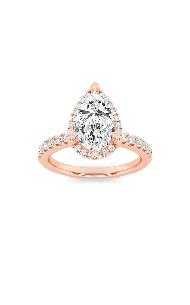 2CTW Pear Shaped Lab Grown Diamond (F/VS) Halo Accented Engagement Ring in 14K Gold