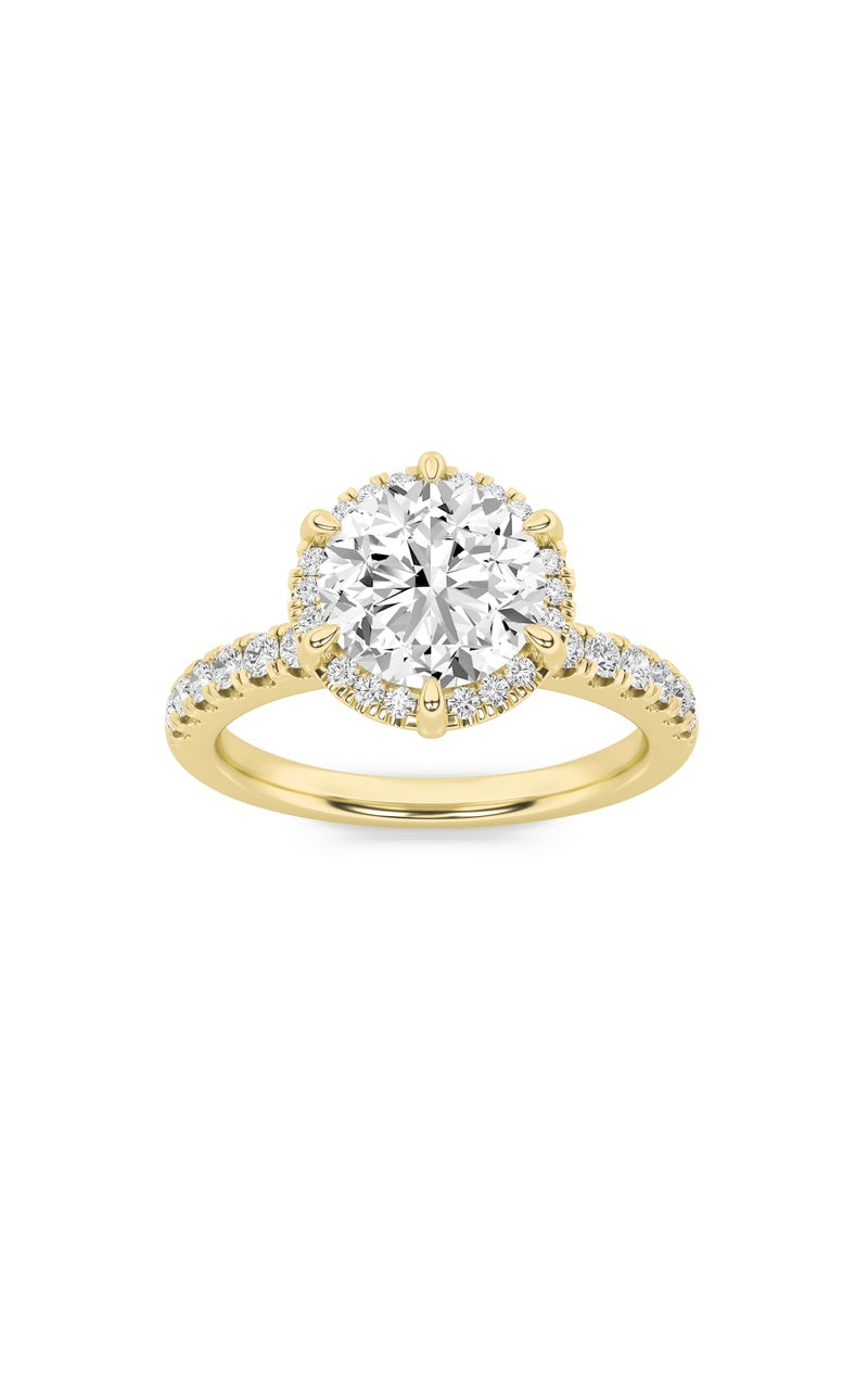 2CTW Round Shaped Lab Grown Diamond (F/VS) Halo Accented Engagement Ring in 14K Gold