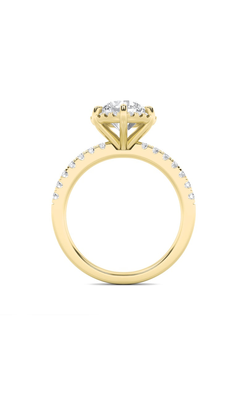 2CTW Round Shaped Lab Grown Diamond (F/VS) Halo Accented Engagement Ring in 14K Gold