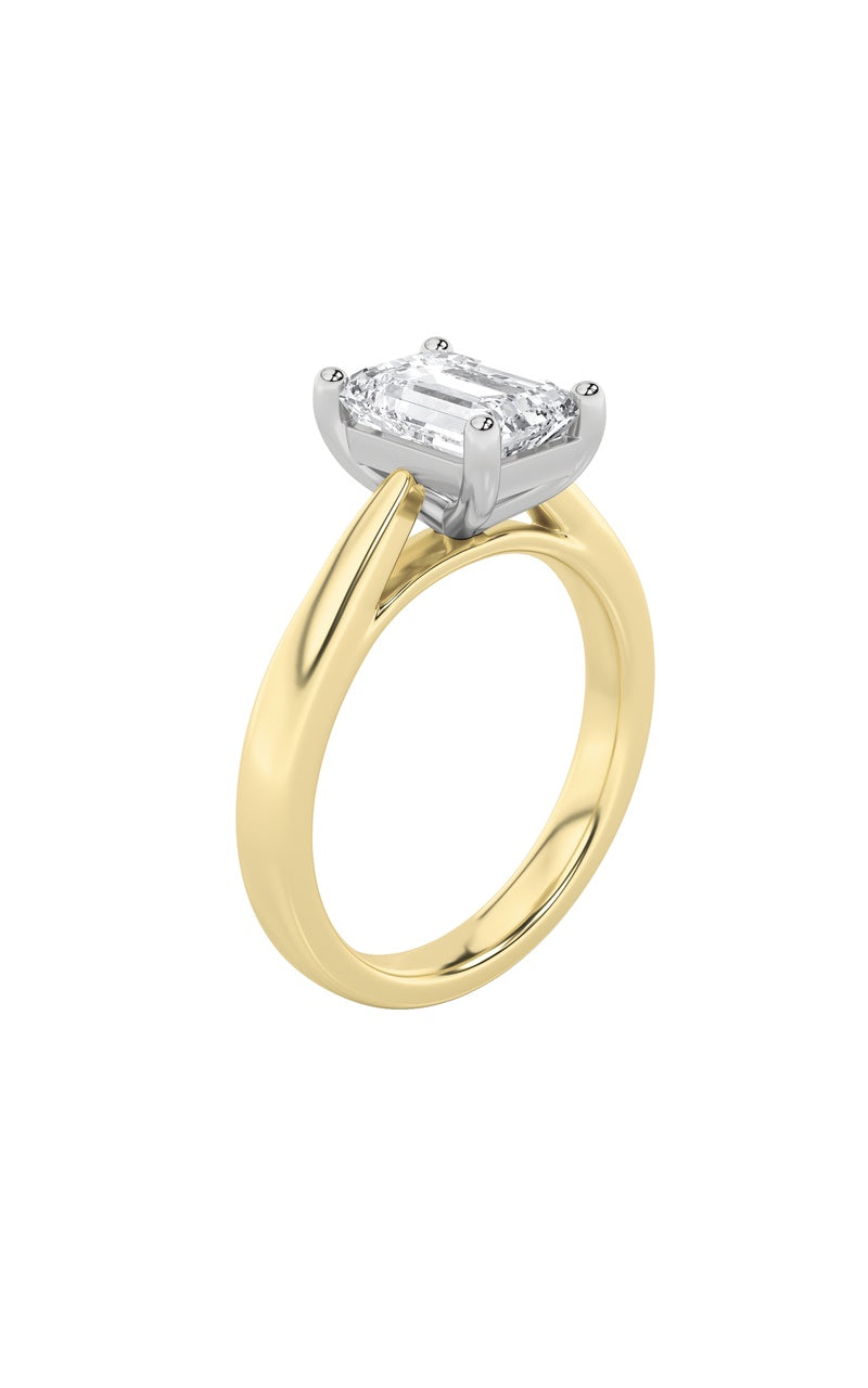 2CTW Emerald Shaped Lab Grown Diamond (F/VS) Classic Shank Solitaire Engagement Ring in 14K Gold