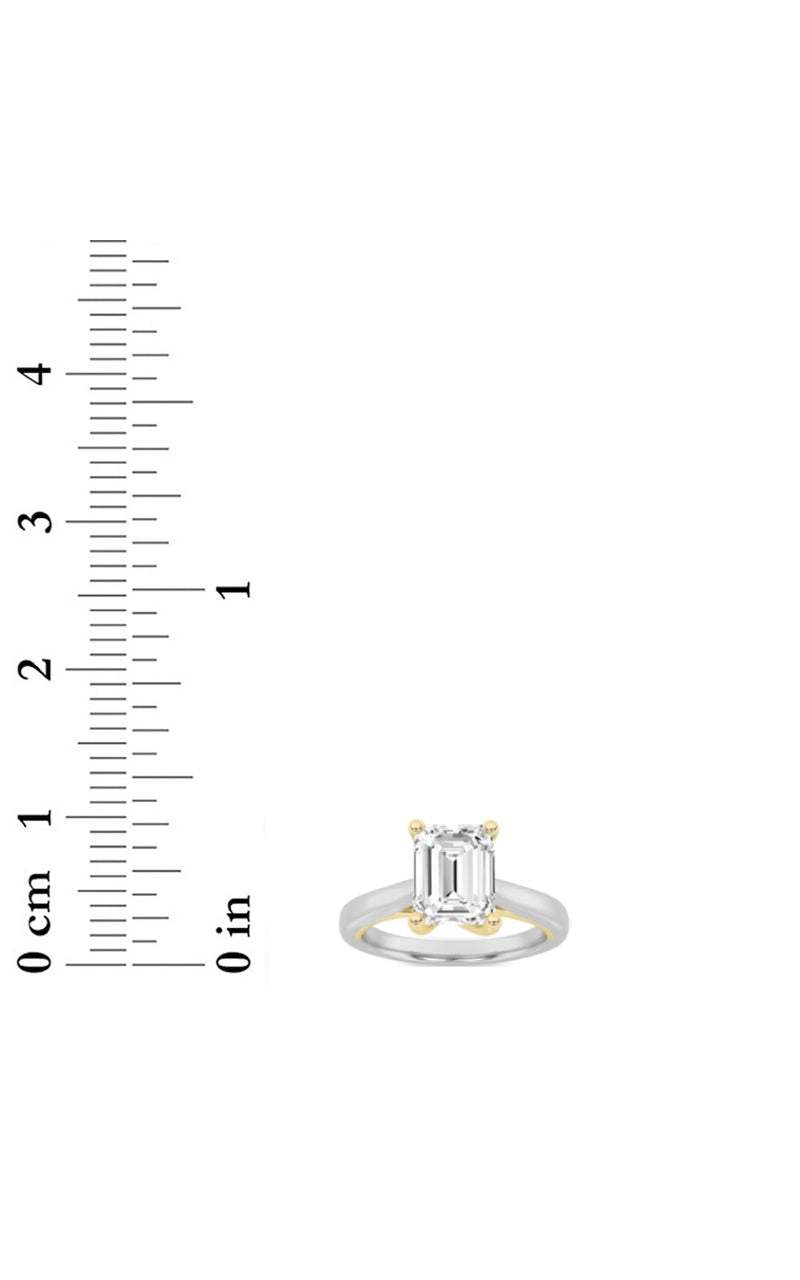 2.5CTW Elongated Cushion Shaped Lab Grown Diamond (F/VS) Two Tone Cathedral Shank Engagement Ring in 14K Gold