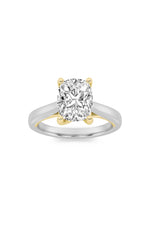 Load image into Gallery viewer, 3CTW Elongated Cushion Shaped Lab Grown Diamond (F/VS) Two Tone Cathedral Shank Engagement Ring in 14K Gold
