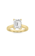 Load image into Gallery viewer, 2CTW Emerald Shaped Lab Grown Diamond (F/VS) Cathedral Shank Engagement Ring in 14K Yellow Gold
