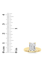 Load image into Gallery viewer, 2CTW Emerald Shaped Lab Grown Diamond (F/VS) Cathedral Shank Engagement Ring in 14K Yellow Gold
