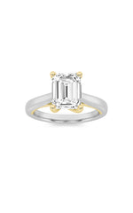 Load image into Gallery viewer, 2CTW Emerald Shaped Lab Grown Diamond (F/VS) Cathedral Shank Engagement Ring in 14K Yellow Gold
