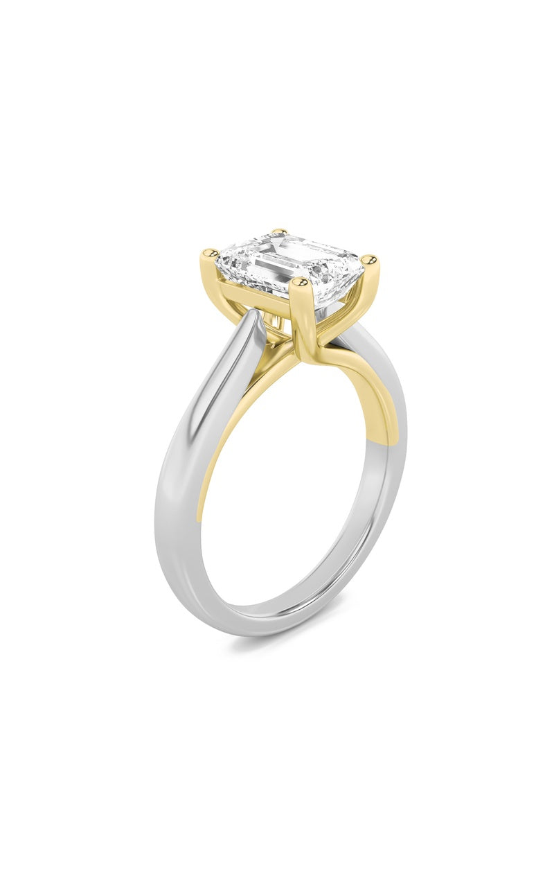 2CTW Emerald Shaped Lab Grown Diamond (F/VS) Cathedral Shank Engagement Ring in 14K Yellow Gold