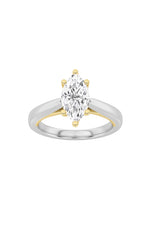 Load image into Gallery viewer, 1CTW Marquise Shaped Lab Grown Diamond (F/VS) Two Tone Six Prong Engagement Ring in 14K Gold
