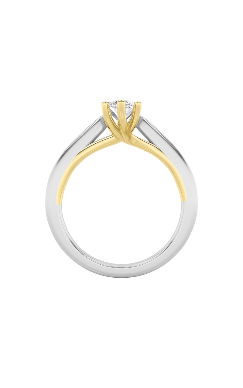 1CTW Marquise Shaped Lab Grown Diamond (F/VS) Two Tone Six Prong Engagement Ring in 14K Gold