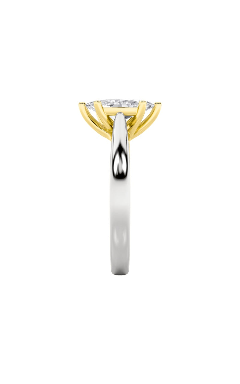 1CTW Marquise Shaped Lab Grown Diamond (F/VS) Two Tone Six Prong Engagement Ring in 14K Gold