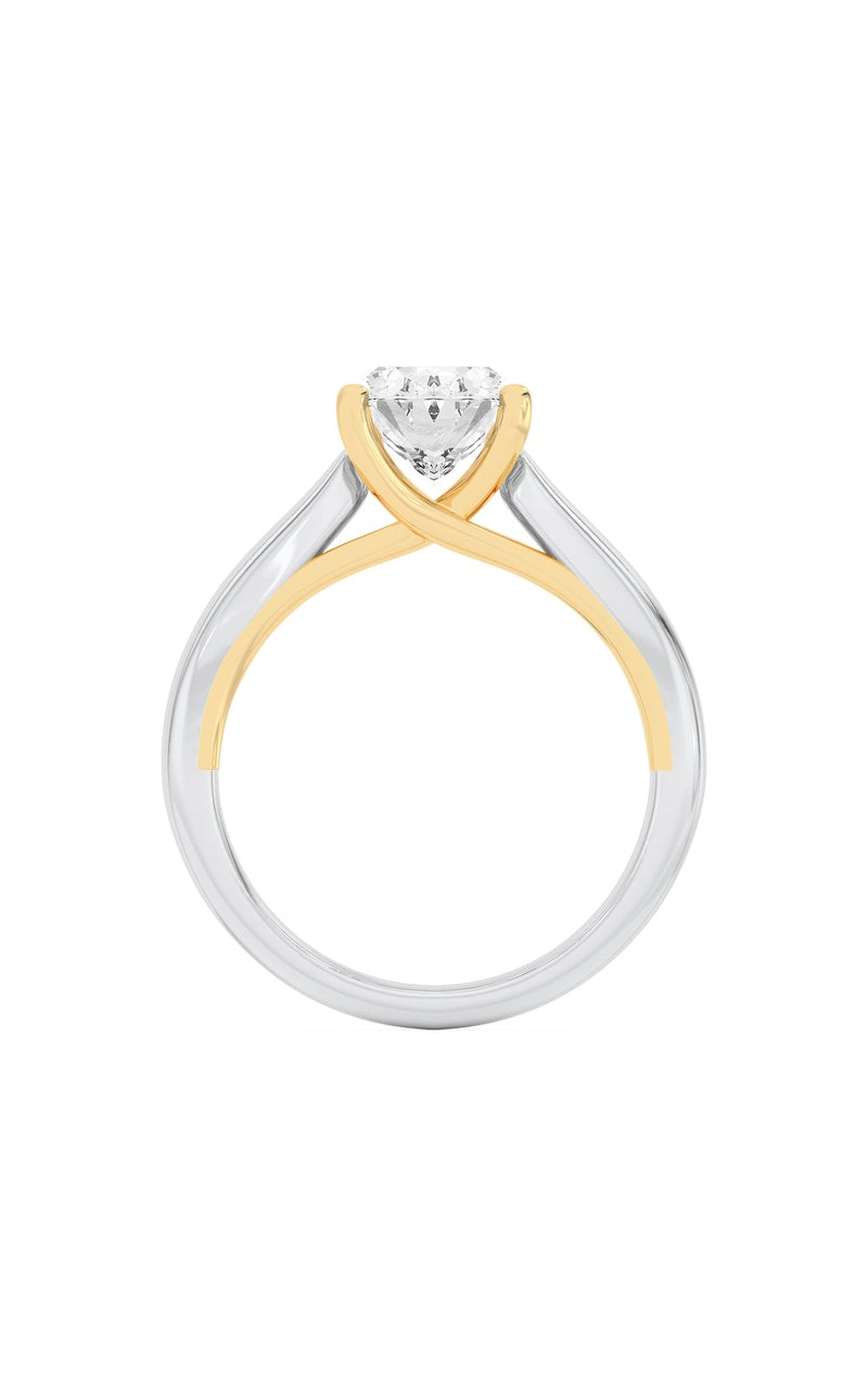 1CTW Oval Shaped Lab Grown Diamond (F/VS) Two Tone Cathedral Shank Engagement Ring in 14K Gold