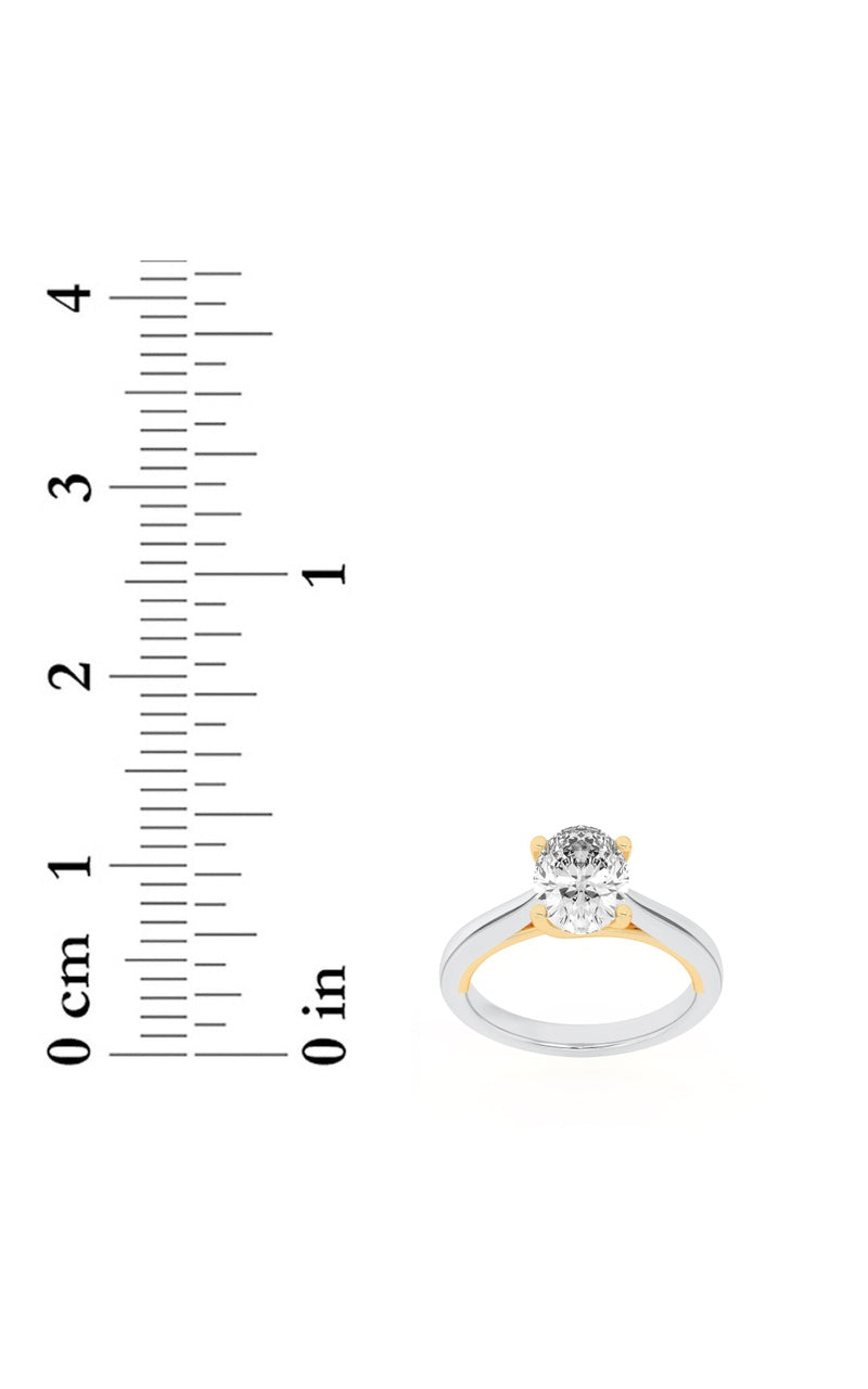 1CTW Oval Shaped Lab Grown Diamond (F/VS) Two Tone Cathedral Shank Engagement Ring in 14K Gold