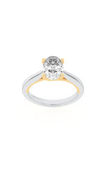 Load image into Gallery viewer, 2CTW Oval Shaped Lab Grown Diamond (F/VS) Two Tone Cathedral Shank Engagement Ring in 14K Gold
