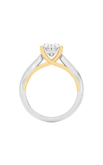 Load image into Gallery viewer, 2CTW Oval Shaped Lab Grown Diamond (F/VS) Two Tone Cathedral Shank Engagement Ring in 14K Gold
