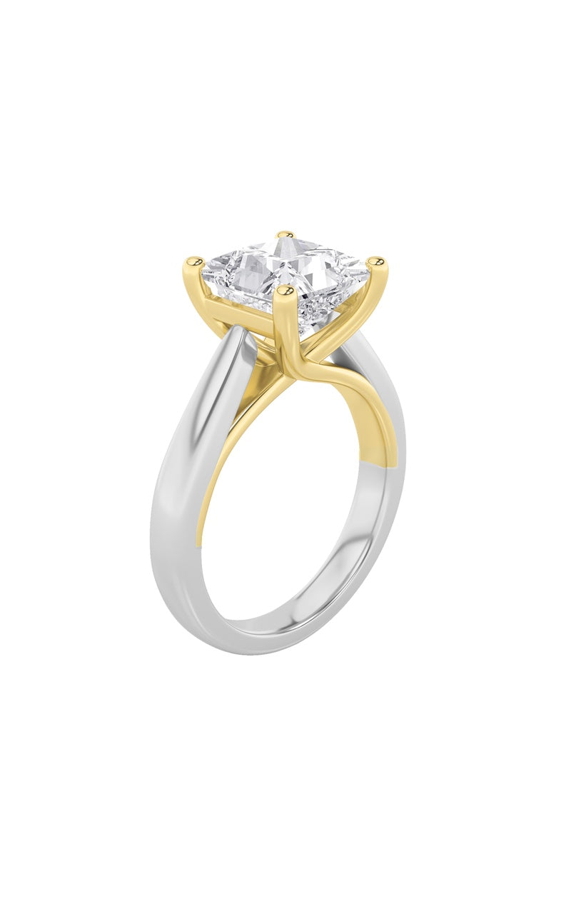 Vs) two tone cathedral shank engagement ring in 14k gold