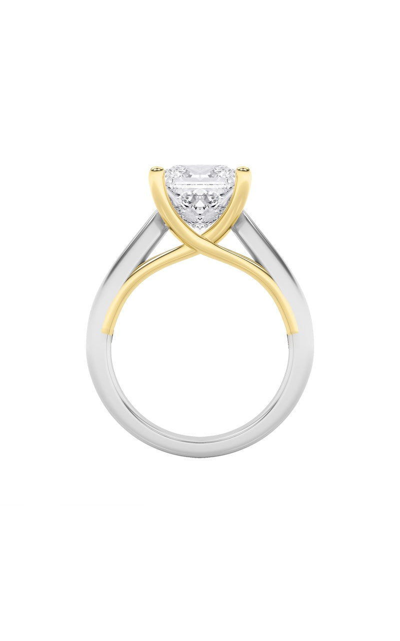 3CTW Princess Shaped Lab Grown Diamond (F/VS) Two Tone Cathedral Shank Engagement Ring in 14K Gold
