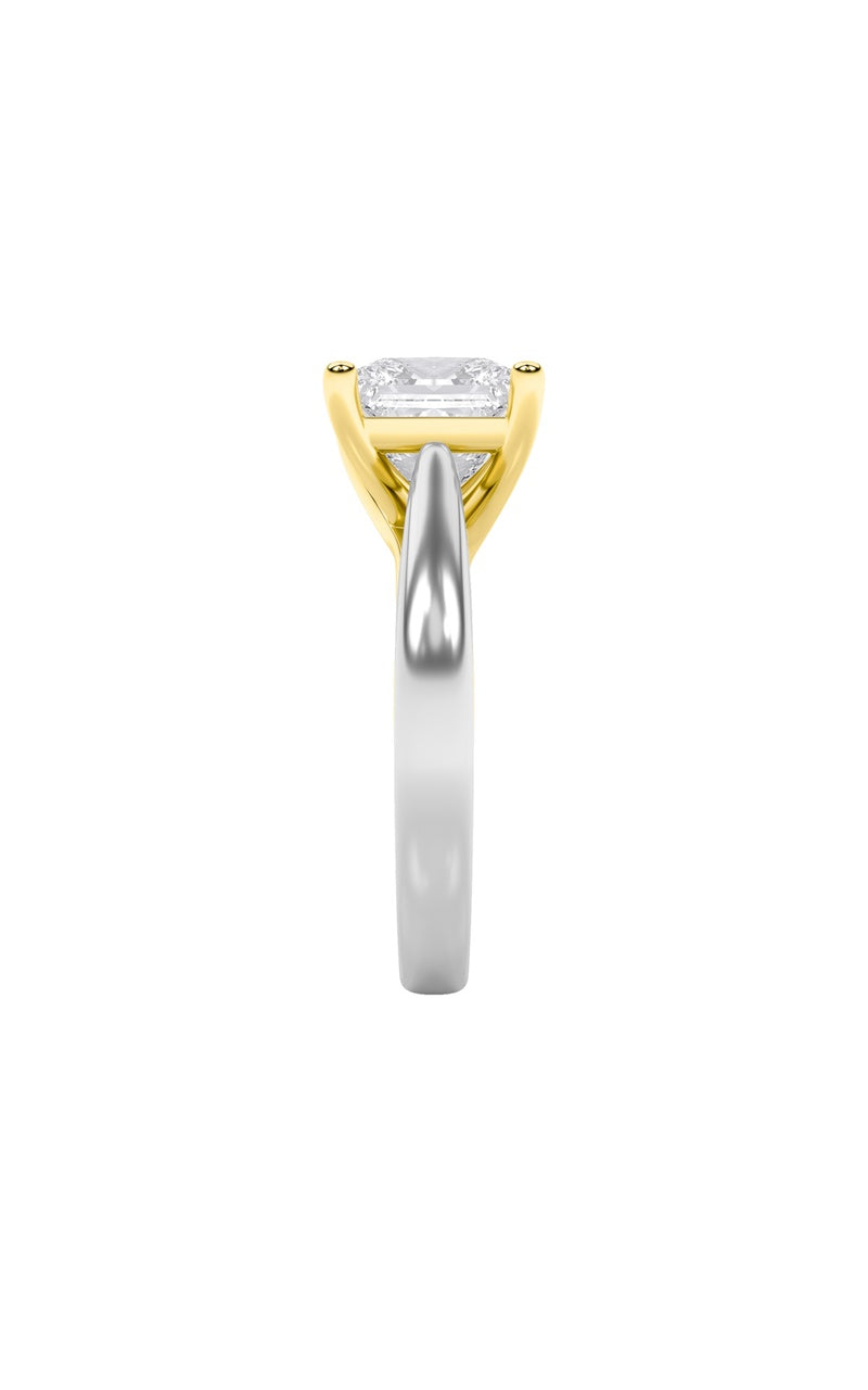 3CTW Princess Shaped Lab Grown Diamond (F/VS) Two Tone Cathedral Shank Engagement Ring in 14K Gold