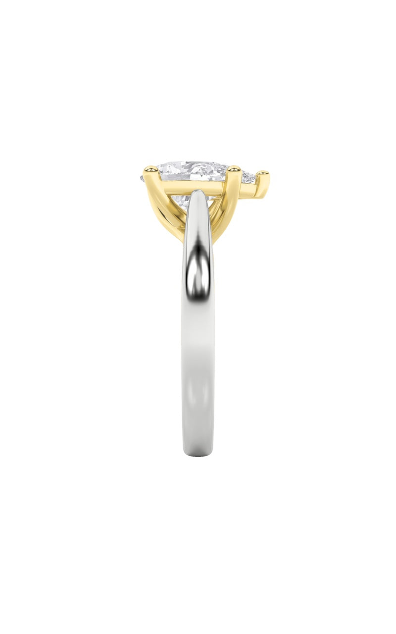 1Cttw Pear Shaped Lab Grown Diamond (F/VS) Two Tone Cathedral Shank Engagement Ring in 14K Gold