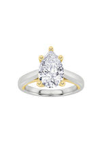 Load image into Gallery viewer, 2CTW Pear Shaped Lab Grown Diamond (F/VS) Two Tone Cathedral Shank Engagement Ring in 14K Gold
