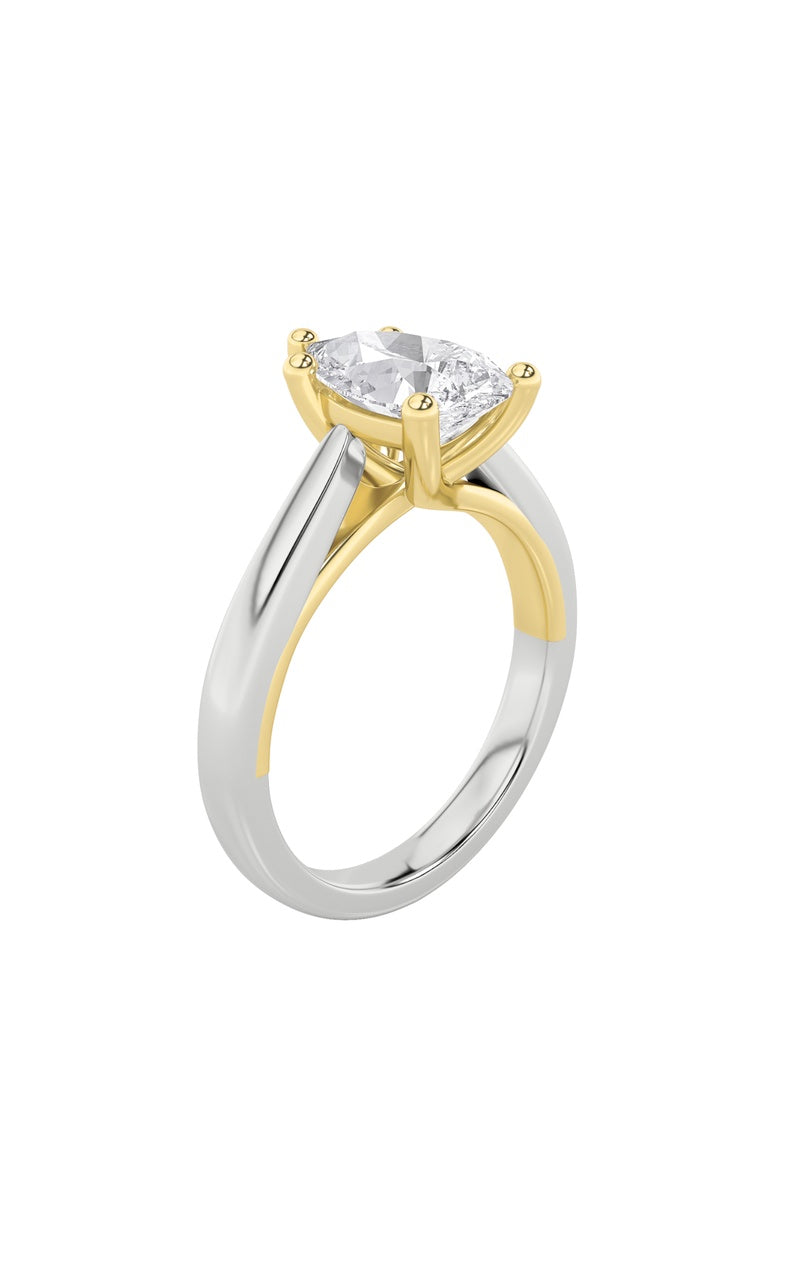 Vs) two tone cathedral shank engagement ring in 14k gold