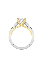 Load image into Gallery viewer, 2CTW Pear Shaped Lab Grown Diamond (F/VS) Two Tone Cathedral Shank Engagement Ring in 14K Gold
