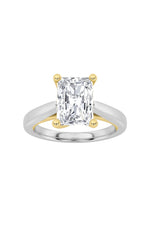 Load image into Gallery viewer, 3CTW Radiant Shaped Lab Grown Diamond (F/VS) Two Tone Cathedral Shank Engagement Ring in 14K Gold
