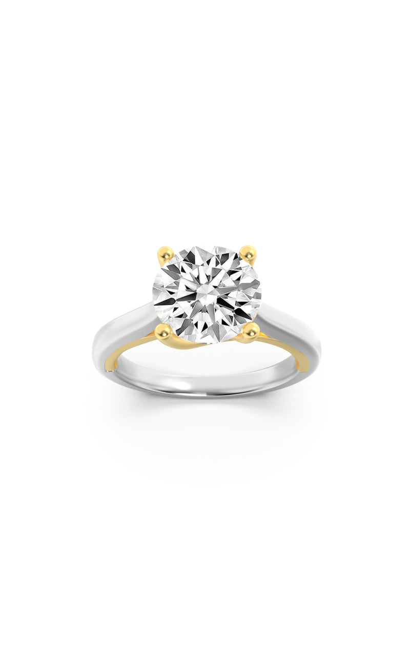 1CTW Round Shaped Lab Grown Diamond (F/VS) Two Tone Cathedral Shank Engagement Ring in 14K Gold