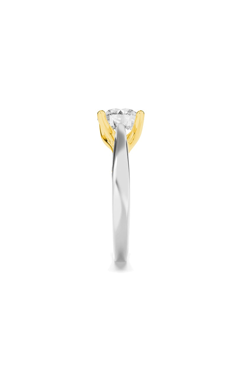1CTW Round Shaped Lab Grown Diamond (F/VS) Two Tone Cathedral Shank Engagement Ring in 14K Gold