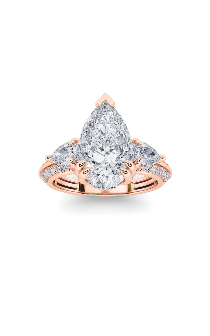 3.5CTW Pear Shaped Lab Grown Diamond (G/VS) Three Stone Accented Engagement Ring in 14K Gold