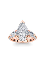 Load image into Gallery viewer, 3.5CTW Pear Shaped Lab Grown Diamond (G/VS) Three Stone Accented Engagement Ring in 14K Gold

