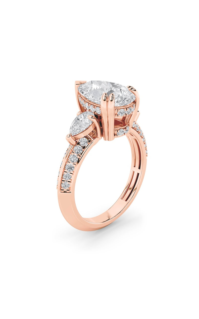 3.5CTW Pear Shaped Lab Grown Diamond (G/VS) Three Stone Accented Engagement Ring in 14K Gold