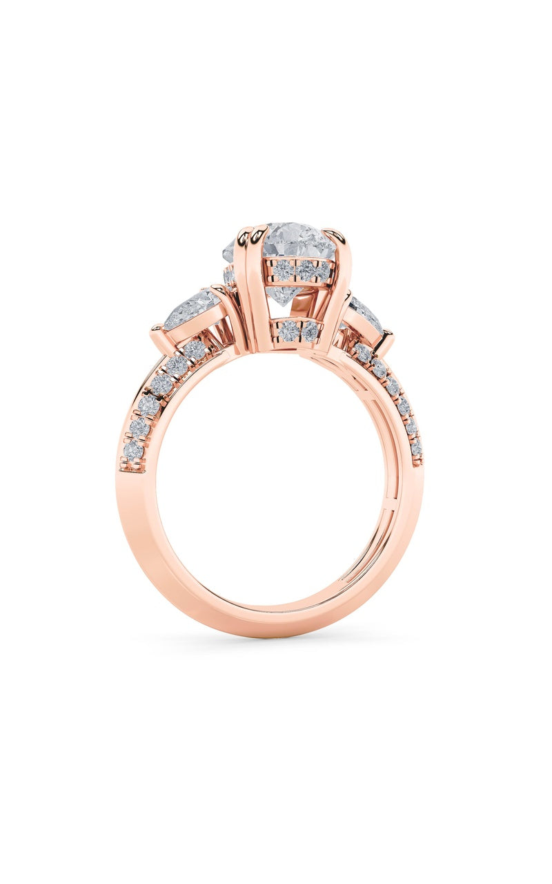 3.5CTW Pear Shaped Lab Grown Diamond (G/VS) Three Stone Accented Engagement Ring in 14K Gold