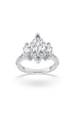 Load image into Gallery viewer, 4CTW Marquise Shaped Lab Grown Diamond (G/VS) Three Stone Accented Engagement Ring in 14K Gold
