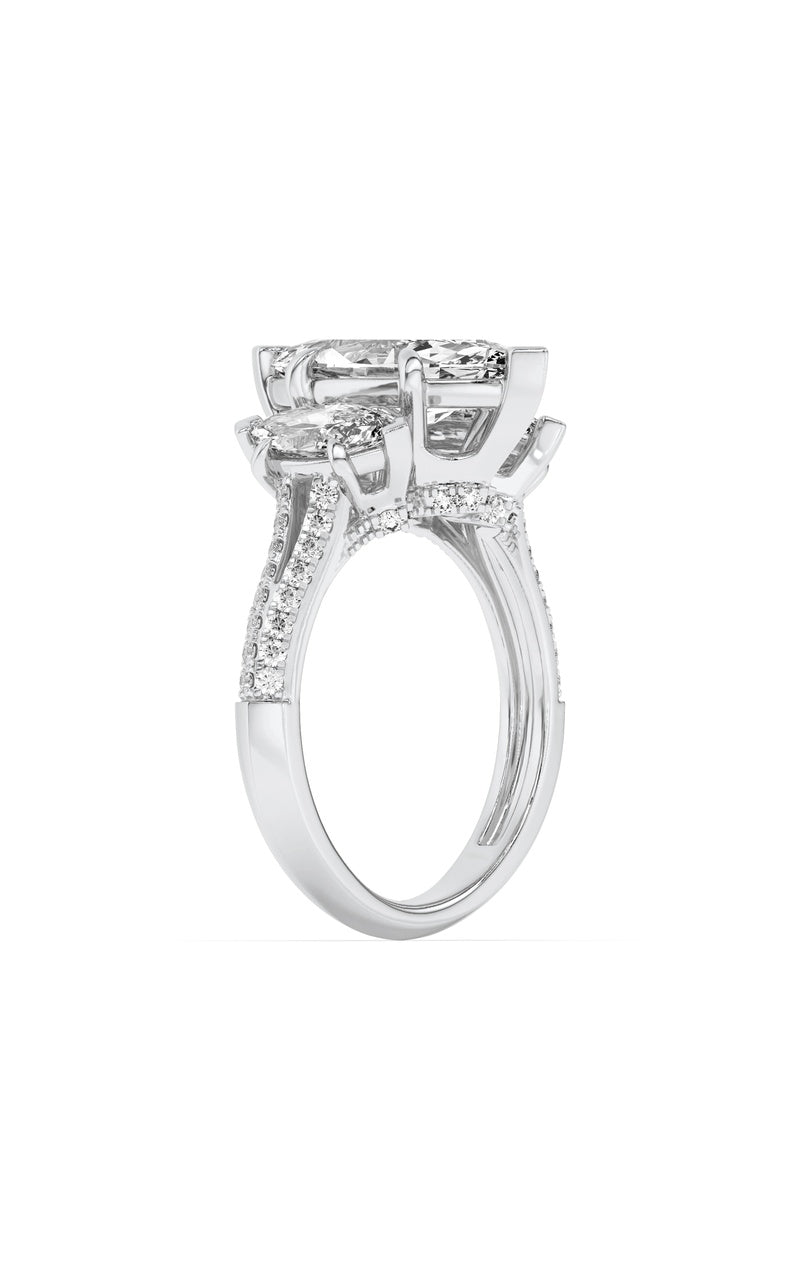 4CTW Marquise Shaped Lab Grown Diamond (G/VS) Three Stone Accented Engagement Ring in 14K Gold